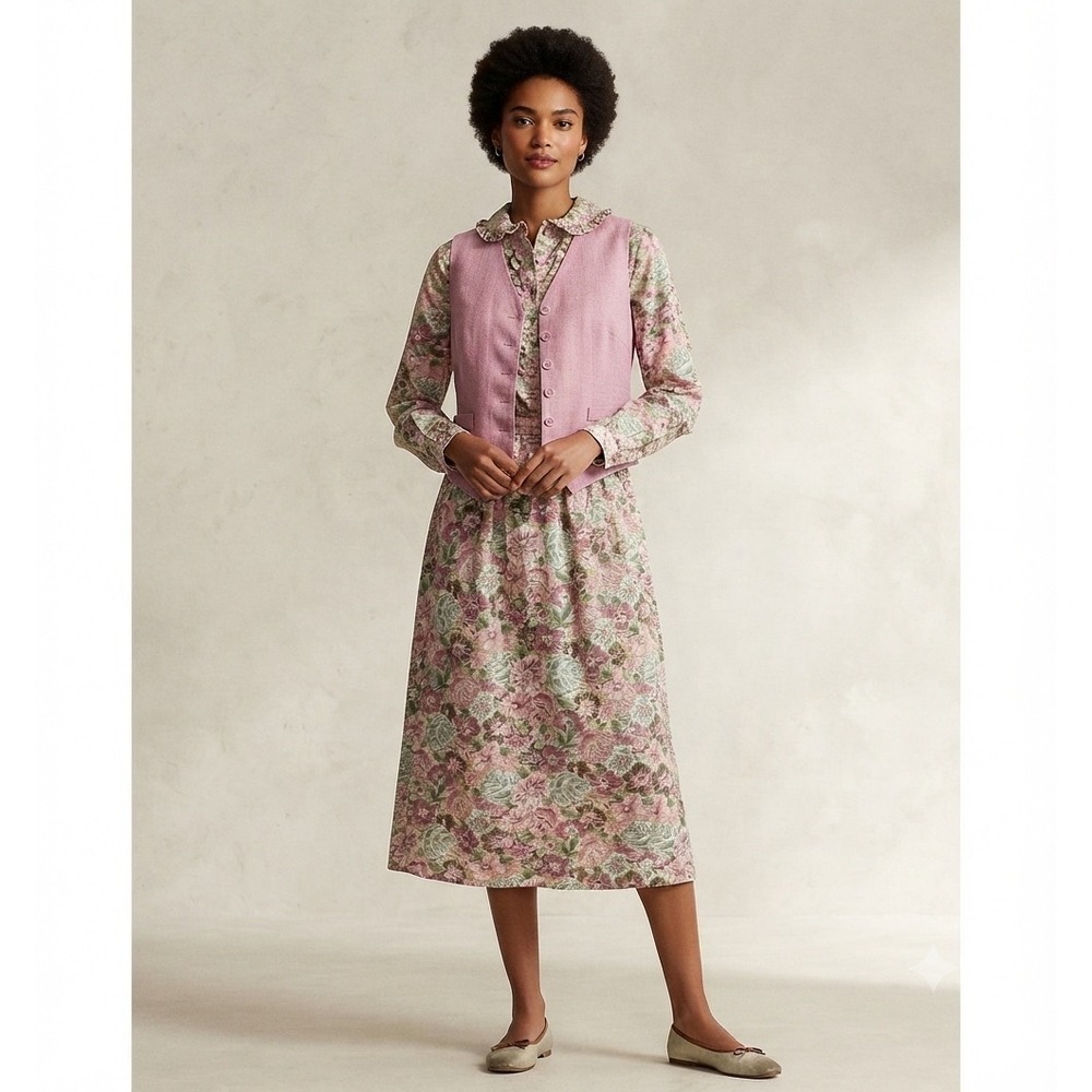 Vintage LF Sport Floral Skirt Set Vest Blouse Cottagecore Grandma Chic M